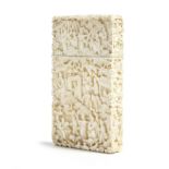 λ A 19th century Chinese export ivory card case, relief carved with figures in various pursuits,