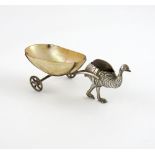 An Edwardian novelty silver emu and cart pin cushion, by Robert Pringle and Sons, Birmingham 1909,