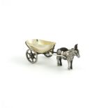 A novelty silver donkey and cart pin cushion, by Sydney & Co, Birmingham 1910 modelled in a standing