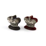 A pair of late-Victorian novelty silver crown pin cushions, by Rupert Favell, London 1886,