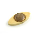 λA George III gold-mounted ivory toothpick box, circa 1790, oval navette form, the hinged cover with