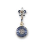 An early 20th century blue enamel fob watch, with millgrain-set diamond decoration to reverse, the