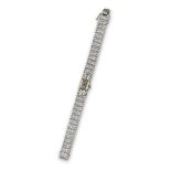 An Art Deco diamond cocktail wristwatch, the rectangular dial with Arabic numerals within baguette-