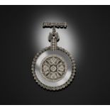 A diamond-set platinum and rock crystal pendant fob watch by Cartier, c.1915, the circular dial with