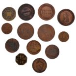 A small collection of coins and tokens, comprising: coins: Charles II, copper farthing, 1679 (S