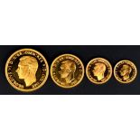 George VI, gold specimen set, 1937, four coins, five pounds to half sovereign, plain edged proofs (