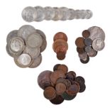 A collection of British coins, debased silver and base metal, including: James II, 'gunmoney'