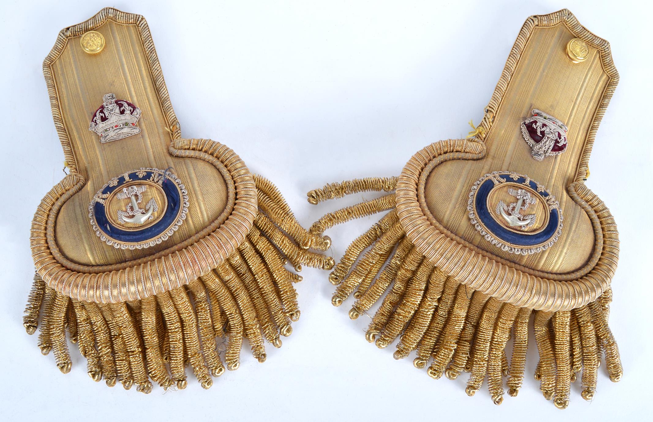 Royal Indian Marine: a pair of officer's epaulettes, each with a crown, and with a fouled anchor - Image 2 of 2