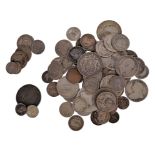 A small collection of silver coins, including: Anne, halfcrown, 1707, roses and plumes, edge