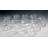 Twenty four Webb glass fingerbowls and ten stands, 20th century, engraved with a long branch of oak,