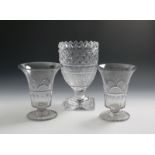 A pair of commemorative glass vases, dated 1834, the flared forms engraved for William and