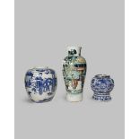 THREE CHINESE VASES 18TH AND 19TH CENTURIES One a baluster vase with an official holding court,