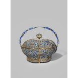 A CHINESE ARMORIAL SILVER FILIGREE AND ENAMEL BASKET AND COVER 18TH CENTURY The fine lobed hexagonal