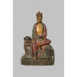 A LARGE CHINESE POLYCHROME DECORATED AND LACQUERED WOOD FIGURE OF GUANYIN 17TH CENTURY Wearing