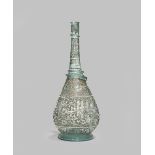 AN OTTOMAN SYRIAN GLASS ROSE WATER BOTTLE 19TH CENTURY OR EARLIER The pear-shaped body with a tall