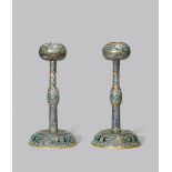 A PAIR OF CHINESE CLOISONNE AND GILT BRONZE HAT STANDS QIANLONG 1736-95 Each with a compressed