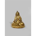 A TIBETAN GILT BRONZE FIGURE OF A BODHISATTVA 17TH CENTURY Seated on a lotus throne, wearing a