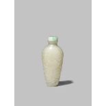 A CHINESE WHITE JADE 'LOTUS' SNUFF BOTTLE 18TH/19TH CENTURY With a tapering body carved in shallow