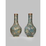 A PAIR OF CHINESE CLOISONNE 'BUTTERFLY' VASES 19TH CENTURY With ovoid bodies and tall necks