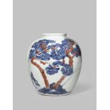 A CHINESE UNDERGLAZE BLUE AND RED 'THREE FRIENDS OF WINTER' VASE KANGXI 1662-1722 With an ovoid body