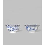 A PAIR OF CHINESE BLUE AND WHITE BOWLS KANGXI 1662-1722 Each with the exterior decorated with ladies