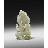 A CHINESE WHITE JADE FU LU SHOU MOUNTAIN CARVING 18TH CENTURY With Shoulao leaning on a staff, his