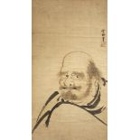 A JAPANESE SCROLL PAINTING EDO/MEIJI PERIOD Depicting an older-looking Daruma, his head slightly