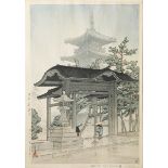 A JAPANESE WOODBLOCK PRINT 20TH CENTURY Entitled 'Zentsuji Temple in Rain' by Kawase Hasui (1883-