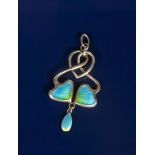 A Theodore Fahrner silver and enamel pendant necklace, silver entwined heart-shaped entrelac with