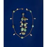 A Liberty & Co gold turquoise and mother of pearl necklace, the link chain set with alternate