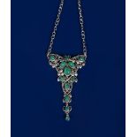 A silver and chrysoprase pendant necklace the design attributed to Omar Ramsden, wirework body