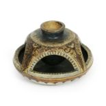 A small Martin Brothers stoneware inkwell by Edwin & Walter Martin, dated 1892, circular with