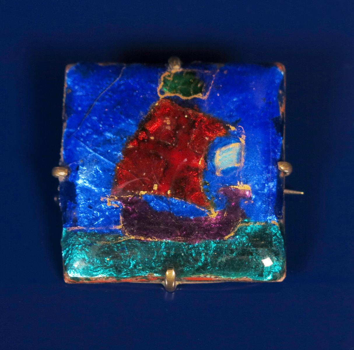 An enamel Ship brooch in the manner of Fleetwood Charles Varley, square section, enamelled with a