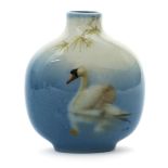 A rare Royal Doulton Titanian Ware flask by F Henry, shouldered form, painted to one side with a