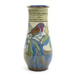 A Royal Doulton stoneware vase by Harry Simeon, slender, swollen cylindrical form, tubeline