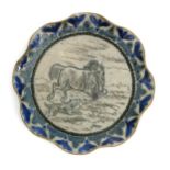 A Doulton Lambeth stoneware side plate by Hannah Barlow and Frank Butler, dated 1882, fluted rim,