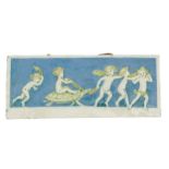 A Della Robbia Pottery wall plaque by Marian de Caluwe, rectangular, modelled in low relief with a