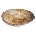 A 19th century treen ash dairy bowl, 43cm diameter.