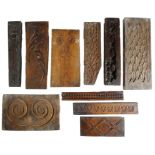 A small collection of carved wood picture frame gesso moulds, of various designs, including: a