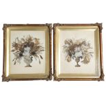 Two similar early Victorian seaweed pictures, each in the form of an urn of flowers, the urns