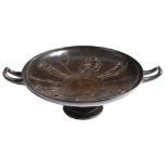 A Victorian bronzed cast iron tazza in Grecian style after E. W. Wyon, the shallow bowl decorated