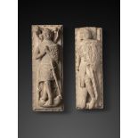 Two Victorian carved limestone models of Medieval tomb effigies, both of knights, one wearing