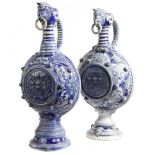 Two similar 19th century German Westerwald salt glaze stoneware ewers in Renaissance revival