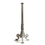 A white metal lamp base in Regency style, the ribbed stem above acanthus leaves and tripod monopodia