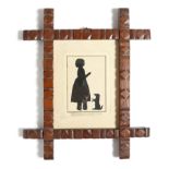An early Victorian silhouette, depicting a girl with her dog, signed in pencil 'Jane Phillips.