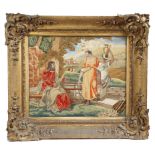 A Victorian woolwork picture, depicting Rebecca at the well, with painted features, 37 x 45cm, in