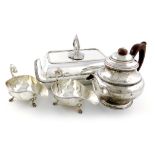 A mixed lot, comprising silver items: a tea pot, of circular form, by the Adie Brothers,