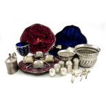 A mixed lot of silver items, various dates and makers, comprising: swing-handled sugar basket,
