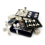 A mixed lot of silver items, comprising: a fluted circular box, Birmingham 1894, a dressing table