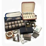 A mixed lot, comprising silver items: an Art Deco silver and enamel cigarette case, Birmingham 1936,